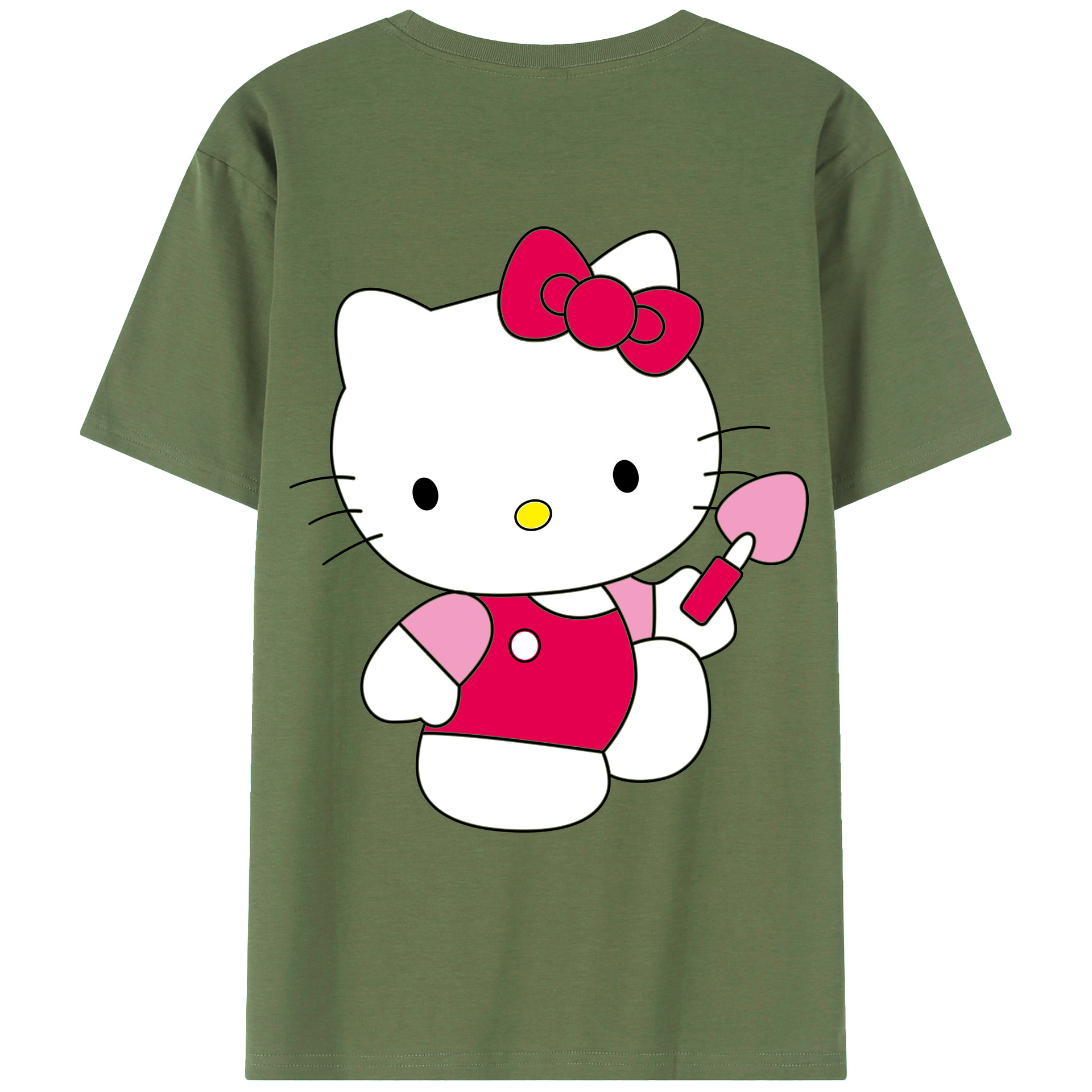 （画像用） Hello Kitty ハローキティ 綿100％ メンズ半袖Tシャツ（バックプリント） 通気性
